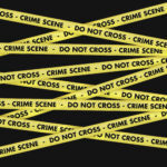 Background with lengths of yellow tape with crime scene do not cross wording